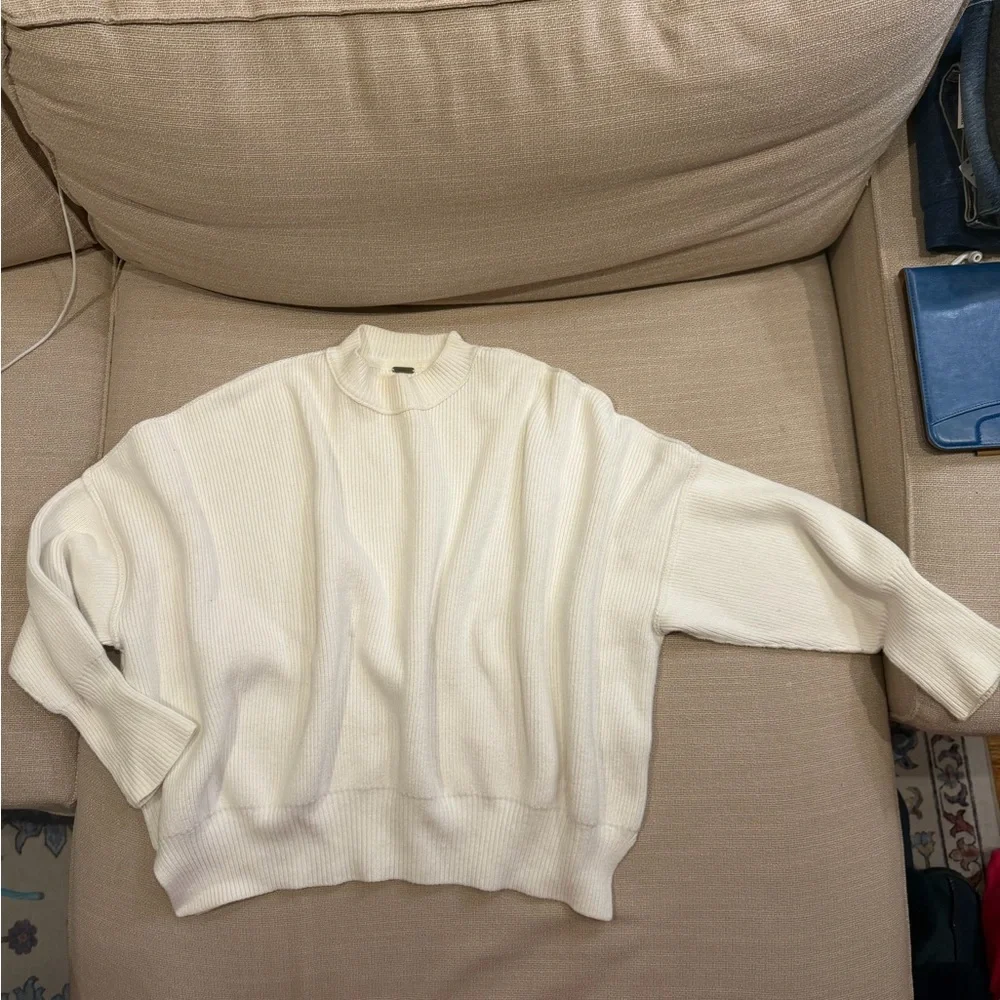 Free People Cream Ribbed Turtleneck Sweater - Picture 1 of 1